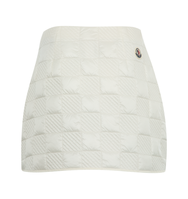 Image 2 of 3 - WHITE - Moncler Quilted Mini Skirt is made with embroidered nylon with a side zipper closure and an inner grosgrain waistband. Lined. Made in Hungary.  