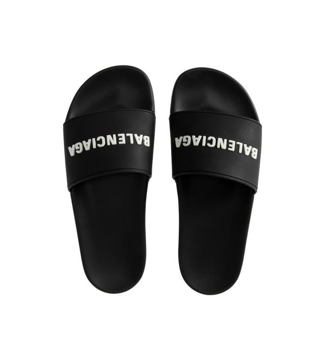 Image 4 of 4 - BLACK - BALENCIAGA rubber pool slides with contrast logotype, molded footbed and rubber sole. Made in Italy. 