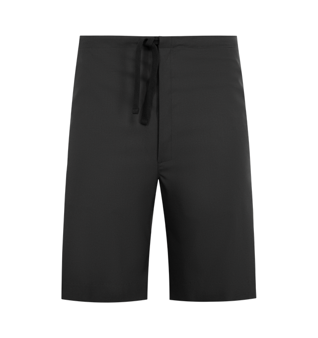 Image 1 of 3 - BLACK - KAPTAIN SUNSHINE Wool Poplin Walk Shorts featuring drawstring waist, side slit pockets, back patch pocket and zip fly. Made in Japan.  