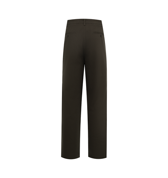 Image 2 of 3 - GREEN - Noah Men's double-pleat pant crafted from 100% cotton twill. Double-pleated with zip-fly and button-closure, side seam front pockets and besom back pockets with button-closure. Made in Portugal. 