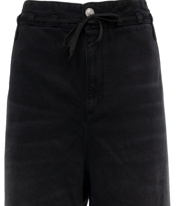 Image 3 of 3 - BLACK - ISABEL MARANT Jordy Pant featuring a high-waist paper bag jean with a baggy wide-leg fit and a medium wash with fading throughout. 100% cotton. 