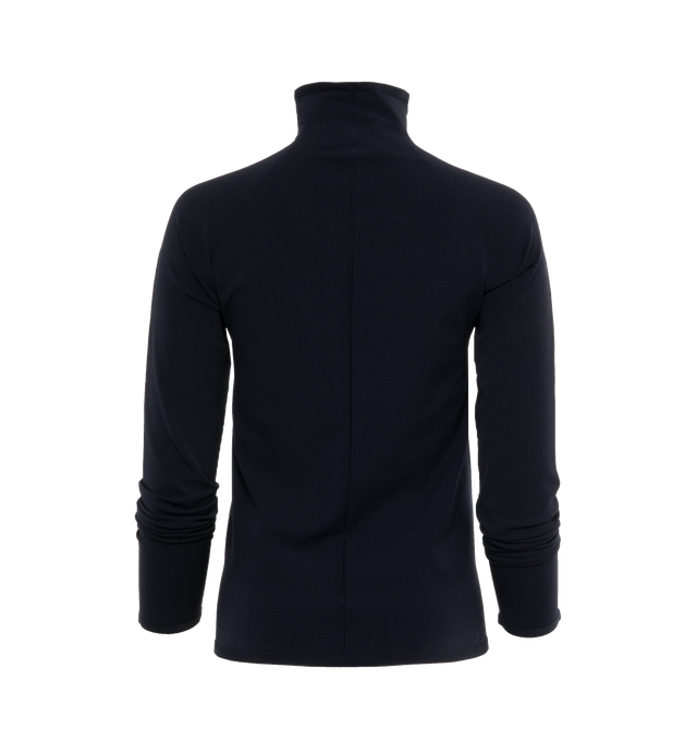 Image 2 of 3 - NAVY - THE ROW Patti Top featuring half-zip turtleneck, stretch viscose, seamless, slim fit and signature center back detail. 67% viscose, 33% polyester. Made in Italy. 
