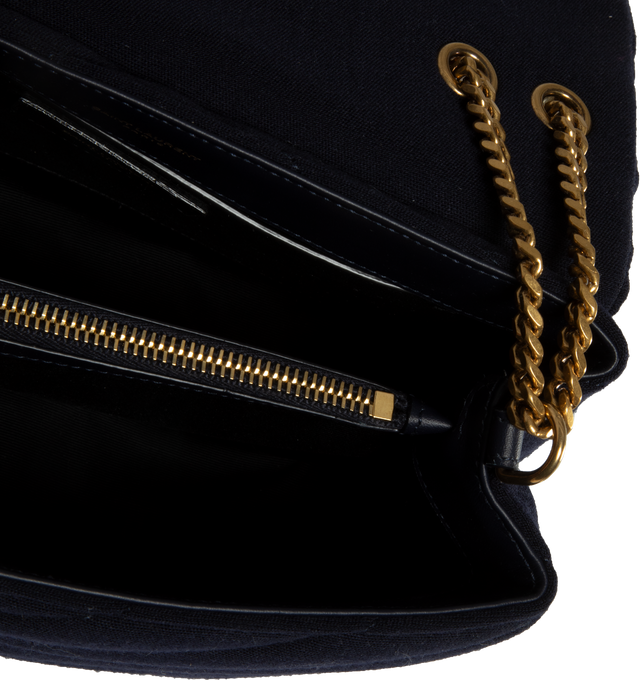 Image 3 of 3 - NAVY - SAINT LAURENT Loulou Small Bag featuring magnetic snap tab, interior slot pocket, sliding chain, two interior compartments separated by zipped pocket and quilted overstitching. 9 X 6.6 X 3.5 inches.  