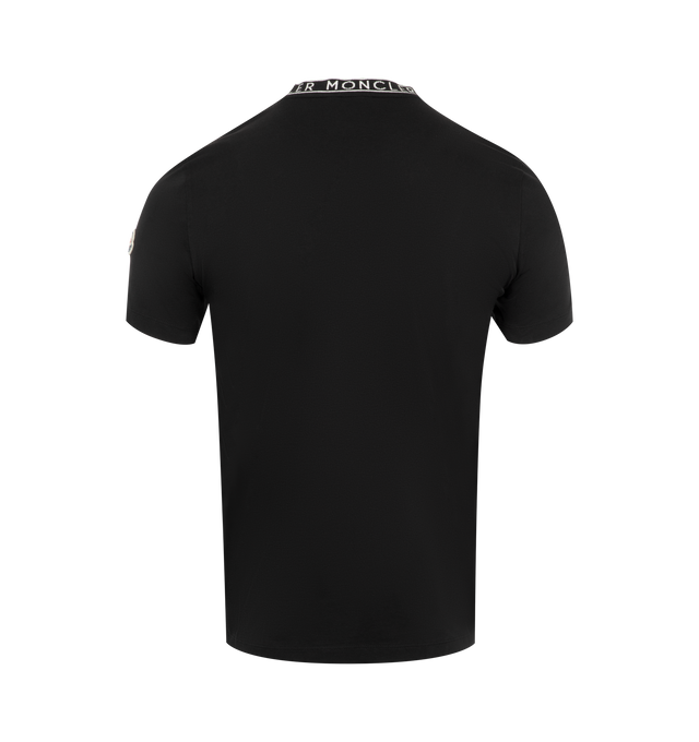 Image 2 of 3 - BLACK - Moncler Logo Trimmed T-Shirt  has a crew neck detailed with Moncler logo trim, a boxy waistline with fitted shoulders and chest 100% cotton.  