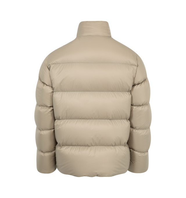 Image 2 of 3 - NEUTRAL - Moncler Tarn Puffer Jacket has an adjustable hood, a zipper closure, zipper pockets, adjustable cuffs, an elastic hem at the back, and a silicone logo patch. Down filled. 100% polyamide. Made in Armenia. 