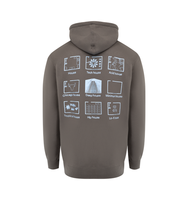 Image 2 of 2 - GREY - PLEASURES House Blend Graphic Hoodie featuring drawstring hood, kangaroo pocket, ribbed cuffs and hem and lined hood. 57% cotton, 43% polyester. 