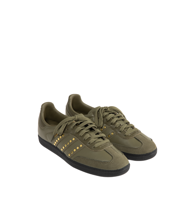 Image 2 of 5 - GREEN - ADIDAS Samba OG Sneaker featuring regular fit, lace closure, leather upper, studded three stripes and rubber outsole. 