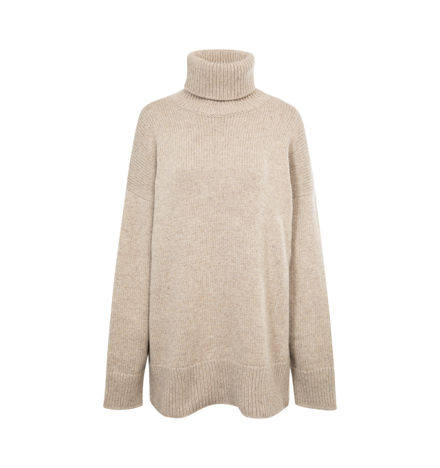 Image 1 of 3 - NEUTRAL - THE ROW Feries Turtleneck featuring oversized turtleneck in softly brushed cashmere with dropped shoulder and ribbed neckline, cuffs and hem. 100% cashmere. Made in Italy.