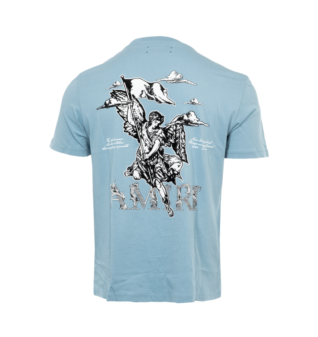 Image 2 of 4 - BLUE - AMIRI Angel Tee featuring logo print at the chest, logo graphic print to the rear, crew neck, short sleeves and straight hem. 100% cotton.  
