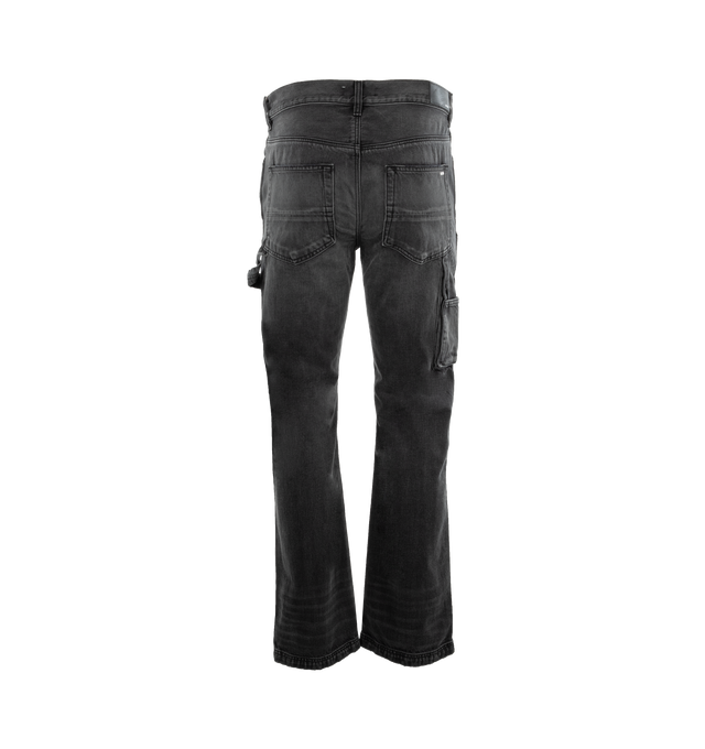 Image 2 of 3 - GREY - AMIRI Carpenter Jeans featuring a baggy silhouette, classic five-pocket style, patch details, side painter strap, belt loops and zip fly, button closure. 100% cotton. 