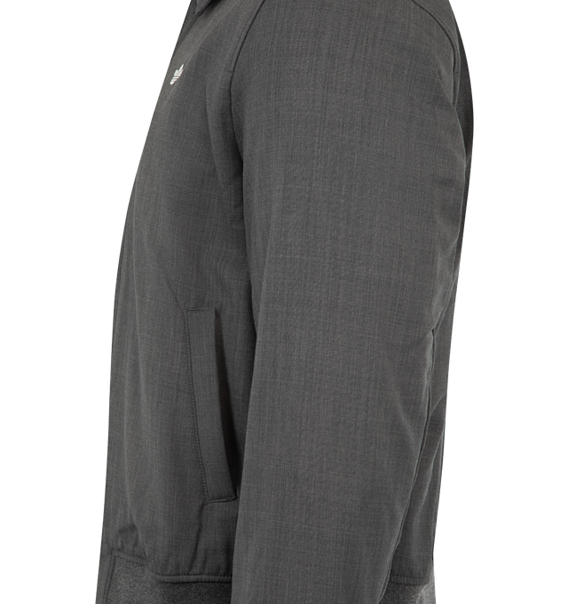 Image 3 of 3 - GREY - ADIDAS X WALES BONNER Padded Blouson Jacket featuring spread collar, full-zip closure, long sleeves with ribbed cuffs, stripes at shoulders, logo at left chest and two front zip pockets. 50% polyester, 50% wool. Lining: 100% polyester. 
