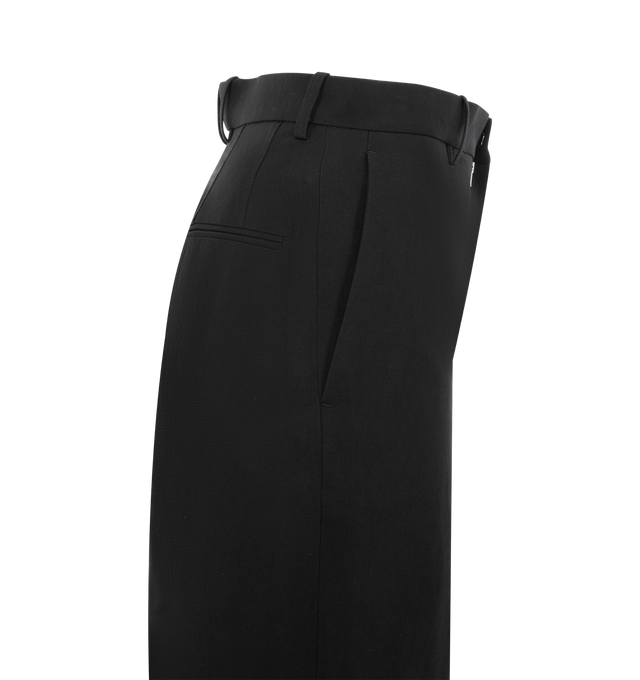 Image 3 of 3 - BLACK - AURALEE High Twist Wool Linen Twill Slacks featuring twill fabric that is woven with Super 100s worsted wool (18.5 microns) for the warp and linen for the weft, both packed to their maximum density, regular fit, straight leg, hook zip closure and belt loops at waist. 70% wool, 30% linen. 