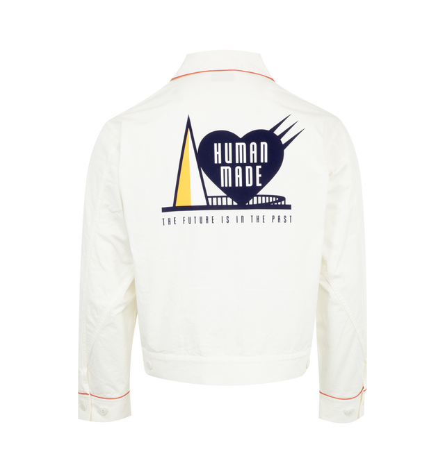 Image 2 of 2 - WHITE - HUMAN MADE Drizzler Jacket featuring cotton twill, cropped silhouette, graphics on the front and back and zipper closure. 100% cotton. 