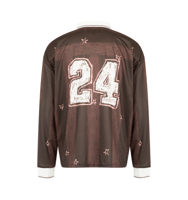 Image 2 of 2 - BROWN - Nahmias Men's Scribble Long Sleeve Soccer Jersey is crafted from lightweight performance fabric and features a relaxed silhouette with a classic soccer-inspired construction, long sleeves, ribbed trim, and signature Scribble graphic artwork. This designer long sleeve jersey combines athletic heritage with Nahmias' signature luxury streetwear aesthetic, creating a bold statement piece for everyday styling. Main Material: 100% Polyester. 