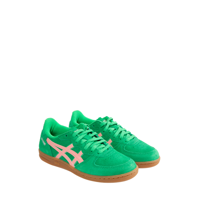 Image 2 of 5 - GREEN - ASICS Skyhand OG lace-up sneaker with original handball heritage and 1990's design DNA. Featuring a low profile, slimmer-cut court silhouette, suede paneling, gum outsoles and heel wedge with EVA cushioning.  