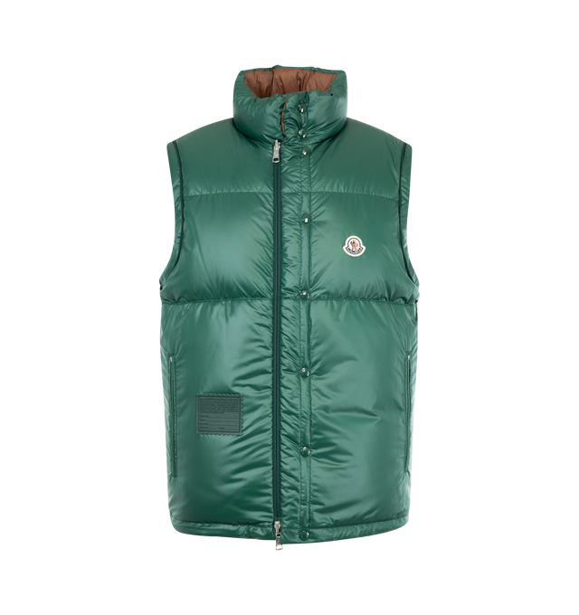 Image 6 of 6 - BROWN - MONCLER GRENOBLE Verone Convertible Down Puffer Jacket featuring reversible contrasting color, convertible to vest, front snap closure, stand collar, long zip-off sleeves with elastic cuffs, front welt pockets and drawcord-toggle hem. 100% nylon. Padding: 90% down, 10% feather.  