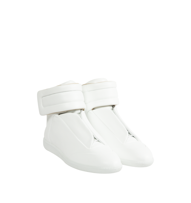 Image 2 of 5 - WHITE - MAISON MARGIELA Future Sneakers featuring mid top sneaker, strap and velcro closure at the front and four stitches at the back. 100% calfskin leather. Made in Italy. 