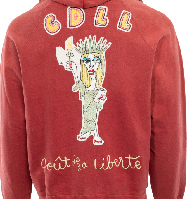 Image 4 of 4 - RED - COUT DE LA LIBERTE Diddy French Terry Hoodie featuring logo on chest and back, pouch pocket, long sleeve, banded cuffs and hem, hood and pullover style. 100% cotton. 