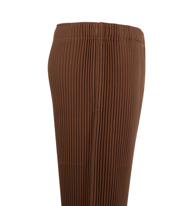 Image 3 of 3 - BROWN - ISSEY MIYAKE Shorts featuring pleated jersey material, quick-drying property, pockets on both sides, a drawcord at the waist and a button-fly design. 100% polyester. Made in Japan. 