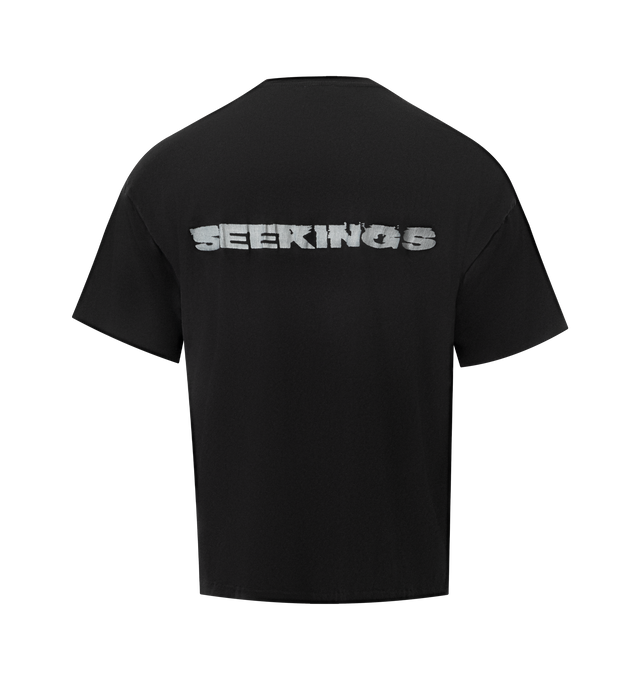 Image 2 of 2 - BLACK - Seekings Faces T-Shirt has a crew neck, printed graphic artwork, and single stitch construction. 100% cotton. Made in USA.  