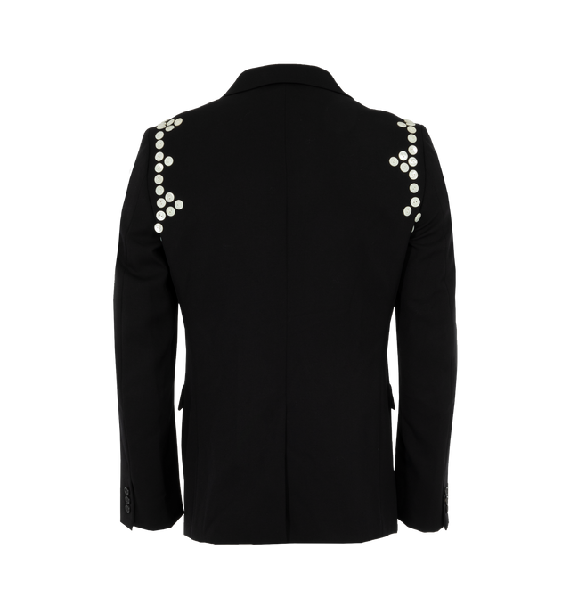 Image 2 of 3 - BLACK - Homme Plus Button Flower Jacket has a notch lapel, a 3-button front closure, button detailing, side flap pockets, and a back center vent.  