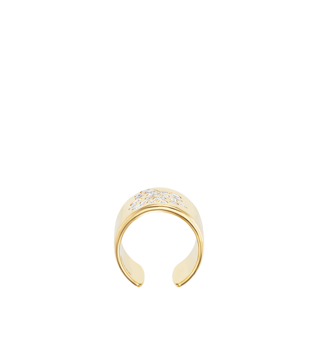 Image 2 of 4 - GOLD - Uniform Object Mega Stoned Cuff Ring featuring 18.33 g of solid 18K yellow gold with 1.54 TCW round diamond clusters. Dimensions: 2.33 mm band width; 20 mm length. Handcrafted in New York City. For personal consultation and detailed information about jewelry, please contact our dedicated stylist team at personalshopping@?hirshleifers.com.This item may be restricted for online purchase to international clients. For assistance purchasing this item please contact our dedicated stylist tea 