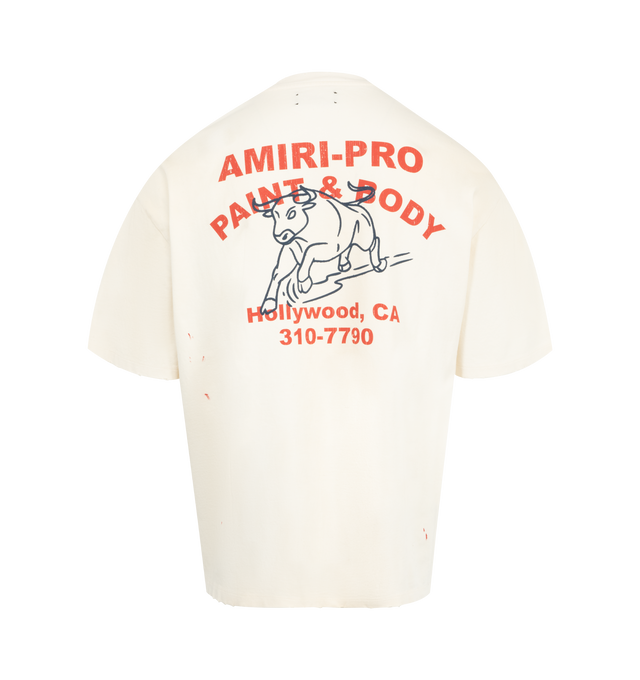 Image 2 of 2 - WHITE - AMIRI Bull Oversized T-shirt featuring rib-knit crewneck, logo graphic printed at chest and back and dropped shoulders. 100% cotton. Made in Italy. 