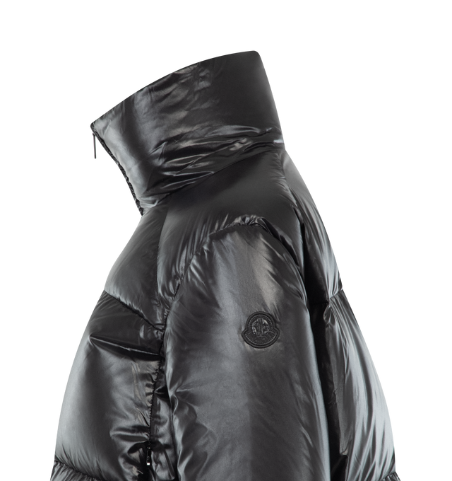 Image 3 of 3 - BLACK - MONCLER Breteuil Down Jacket featuring nylon laqu, nylon lining, down-filled, stand collar, zipper closure, pockets with snap button closure, waistband with drawstring fastening, elastic cuffs and gathered hem. 100% polyamide/nylon. Padding: 90% down, 10% feather. 