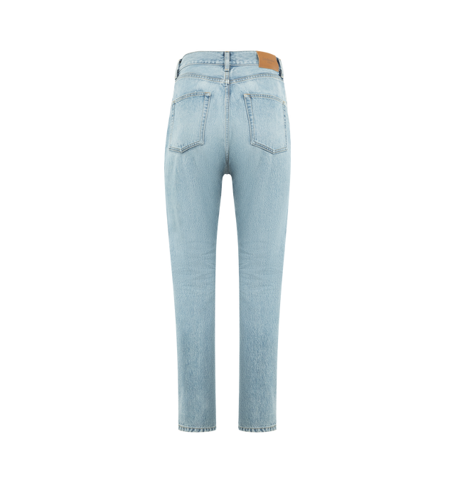Image 2 of 3 - BLUE - Saint Laurent 90's high-rise cropped slim jeans with a cropped leg, button fly, five-pocket style, waistband with belt loops and Saint Laurent Paris embossed leather jacron. 100% cotton. Made in Japan. 