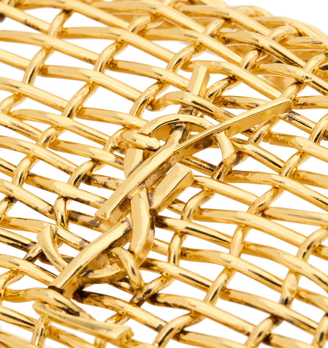 Image 3 of 3 - GOLD - SAINT LAURENT Woven Metal Evening Bag featuring Clutch case in woven metal decorated with the cassandre, a stowable chain strap and bronze-tone hardware. 7.5" x 3.5" x 2". Brass. Made in Italy.  