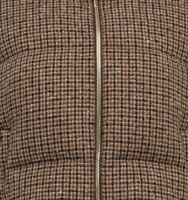 Image 3 of 3 - BROWN - MONCLER Seboune Short Down Jacket featuring wool boucl, polyester lining, down-filled, collar with velvet lining, zipper closure, pockets with snap button closure and elastic hem with drawstring fastening. 58% wool, 24% polyamide/nylon, 18% lyocell. Lining: 100% polyester. Collar lining: 100% cotton. Padding: 90% down, 10% feather.Product code 