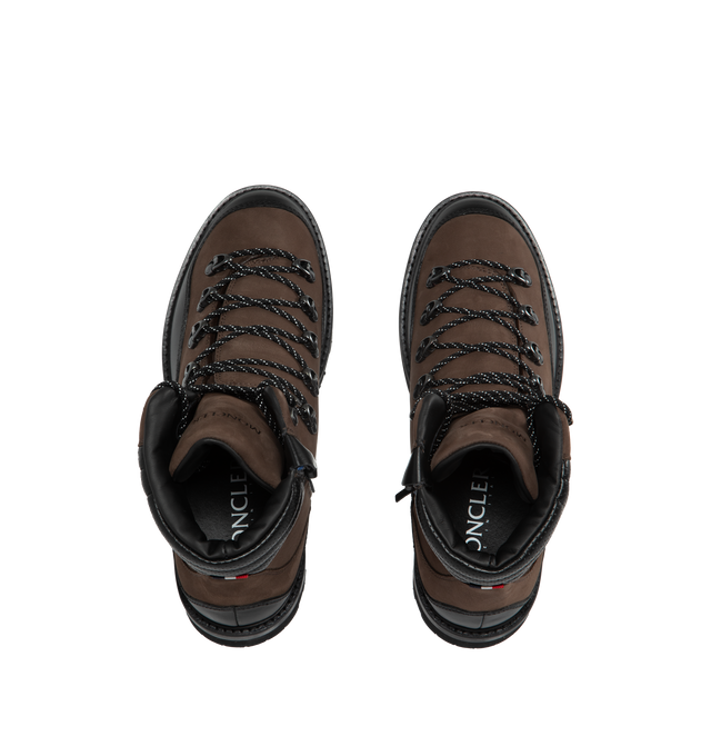 Image 4 of 4 - BROWN - MONCLER Peka Trek Hiking Boots featuring water-repellent nubuck upper, leather insole, lace and zipper closure, leather welt, micro rubber midsole and vibram rubber tread. Made in Italy. 