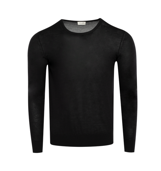 Image 1 of 2 - BLACK - SAINT LAURENT Fine Knit Sweater featuring crew neck and rib knit collar, cuffs and hem. 35% wool, 35% cashmere, 30% silk.  