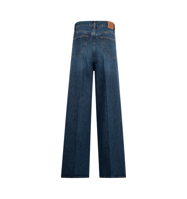 Image 2 of 3 - BLUE - TOTEME Wide Leg Denim featuring high waistline and long, wide legs that are press-creased, belt loops, five pockets and zipper fly. 100% cotton organic. Made in Italy. 