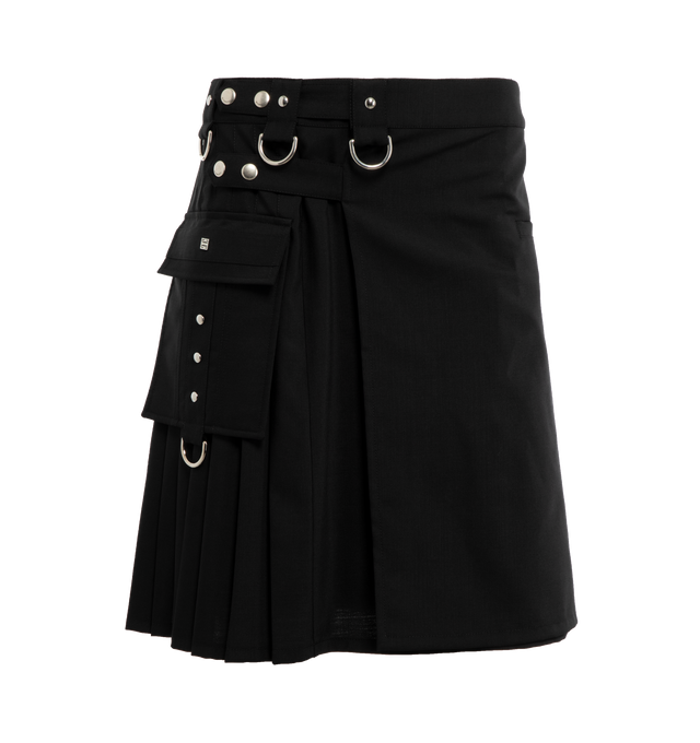 Image 1 of 4 - BLACK - GIVENCHY KILTED SKIRT features a low-waist fit, label with logo and a straight cut. 75% wool, 25% mohair. 