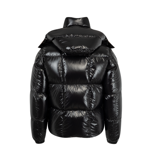 Image 2 of 4 - BLACK - MONCLER Parana Hooded Short Down Jacket featuring nylon laqu lining, down-filled, detachable and adjustable hood, zipper and snap button closure, zipped pockets and hem with drawstring fastening. 100% polyamide/nylon. Padding: 90% down, 10% feather. Made in Romania. 