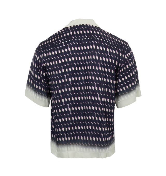 Image 2 of 3 - NAVY - DRIES VAN NOTEN Printed Shirt featuring cuban collar, abstract print that fades out to white borders, short sleeves and button front closure. 100% viscose. 