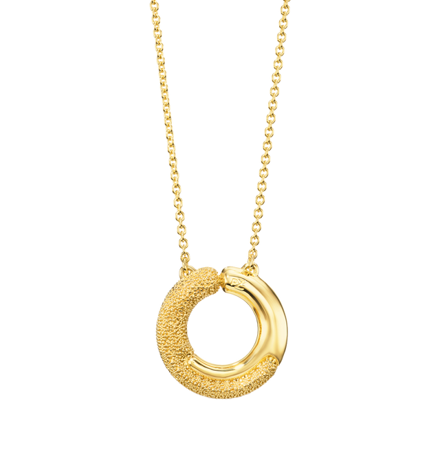 Image 5 of 5 - GOLD - PAMELA ZAMORE Holos Small Circle Diamond Necklace featuring two sculptural halves of a piece interlocking to become one. Hand-finished. 18K yellow gold, 16.5g. 1.17ct diamonds. Pendant diameter 25mm. Length: 16/18. Hirshleifers offers a range of pieces from this collection in-store. For personal consultation and detailed information about jewelry, please contact our dedicated stylist team at personalshopping@hirshleifers.com. This item may be restricted for online purchase to internati 