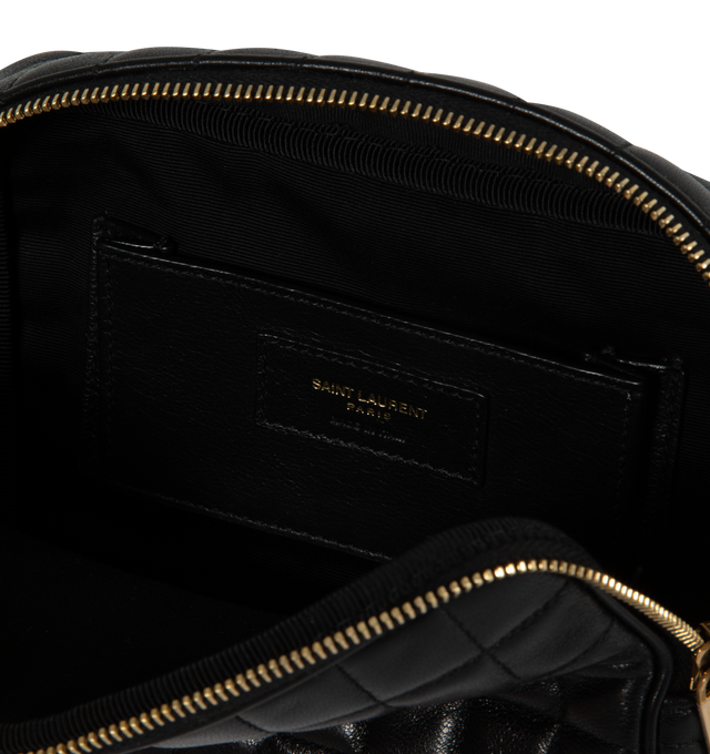 Image 3 of 3 - BLACK - SAINT LAURENT Mini Camera Bag featuring quilted overstitching, adjustable crossbody strap, zip closure, one main compartment and one flat pocket. 7.7 X 5.5 X 1.6 inches. 70% lambskin, 30% metal. 