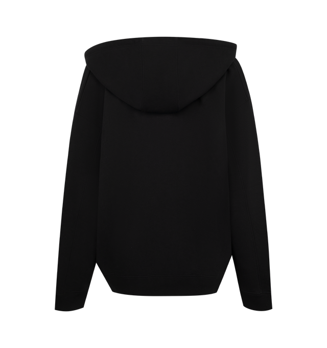 Image 2 of 3 - BLACK - Loewe Zip-Up Hoodie in medium-weight loopback cotton fleece featuring a hooded collar with Flamenco-inspired leather drawstrings, relaxed fit, regular length, zip front fastening, ribbed cuffs and hem and anagram embroidery placed on the chest. Main Material: Cotton. Made in Portugal. 