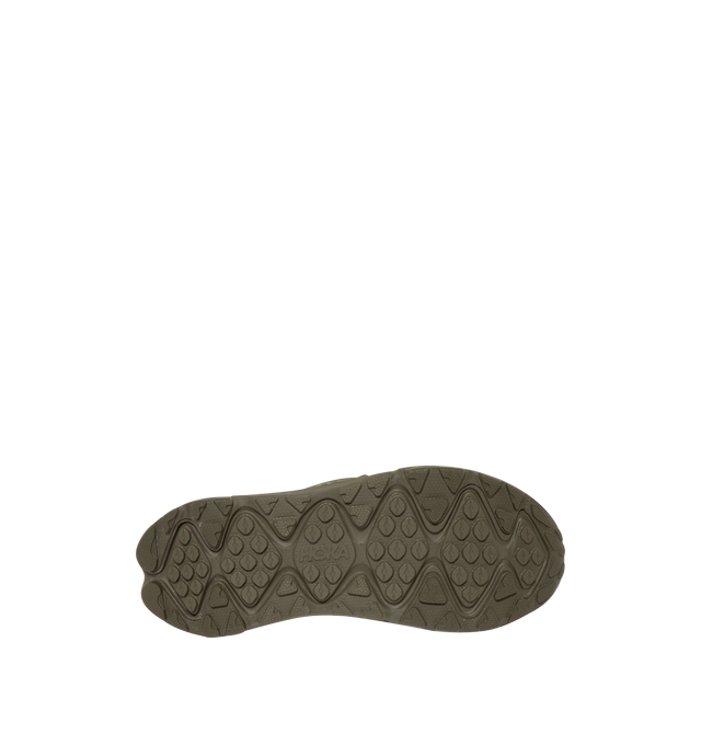 Image 4 of 5 - GREEN - HOKA Ora Primo EXT Shoe featuring a suede upper, G-hook closure that cinches down reflective webbing, scratch rubber toe and heel details, metal hardware, neoprene collar lining and dual-layer EVA midsole. Imported from Vietnam. 