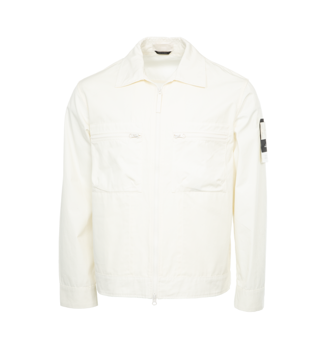 WHITE - STONE ISLAND Ghost Jacket featuring dropped shoulders, loose fit, zip front closure and front zip pockets. 100% cotton.