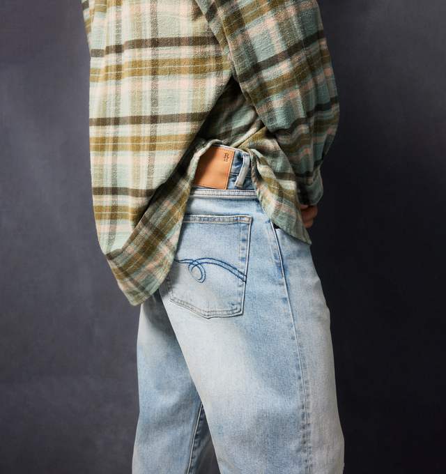 Image 3 of 4 - MULTI - R13 Boyfriend Shirt featuring plaid throughout, collar, drop shoulders, long sleeves, button cuffs, chest flap pockets and button-front closure. 100% cotton. 