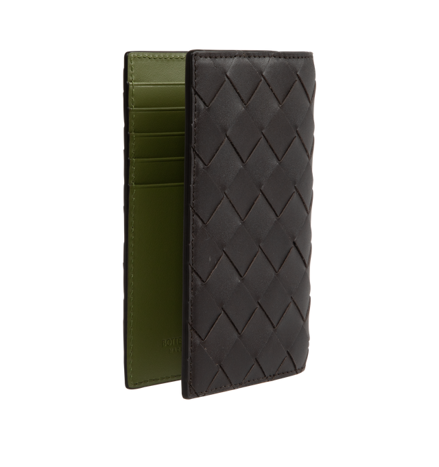 Image 2 of 3 - BLACK - BOTTEGA VENETA Intrecciato Passport Case featuring intrecciato calfskin leather with contrasted interior, five card slots, two additional pockets. Calfskin. 5.2" x 3.7" x 0.2". Made in Italy. 