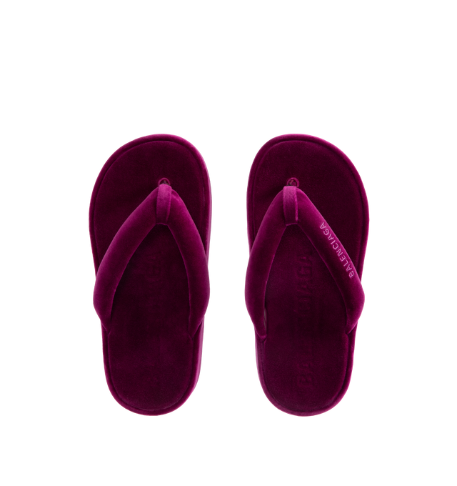 Image 4 of 4 - PURPLE - BALENCIAGA Jet Lag Thong featuring cotton, viscose and elastane, thong sandal, rounded toe, 50mm platform height, padded upper, Balenciaga logo embroidered on the upper of the right foot, Balenciaga logo debossed on the insole, tone-on-tone sole and black outsole. Upper: cotton, viscose, elastane. Sole: TPU. Insole: cotton, viscose, elastane. Made in Italy. 