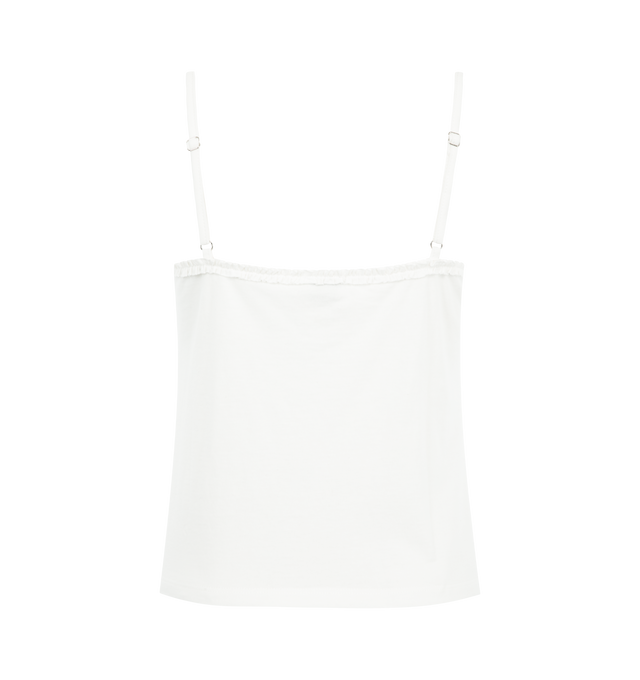 Image 2 of 2 - WHITE - DEIJI STUDIOS Clasp Singlet featuring a fine strap singlet with a soft scooped neckline, adjustable straps, clasp closure at the centre front and delicate frill edge detailing. 100% GOTS organic cotton. 