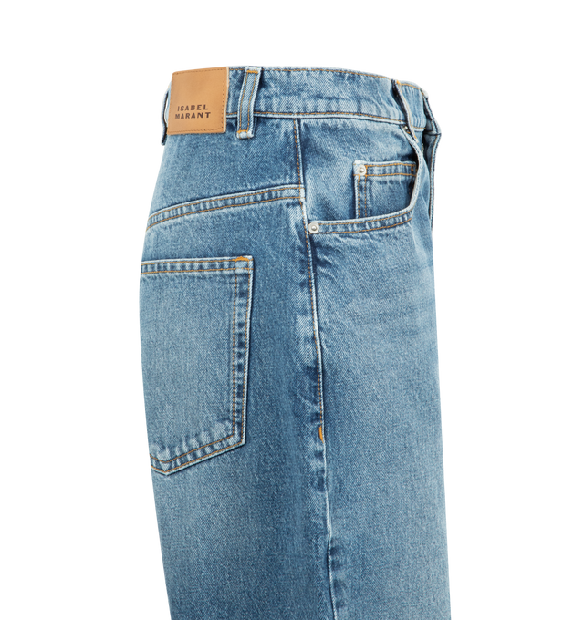 Image 3 of 3 - BLUE - ISABEL MARANT Dromie Jean featuring 5-pocket straight-leg cotton denim jeans, fitted waistband with loops, "Isabel Marant" engraved metal button and concealed zipper fly, leather label in back with an embossed "Isabel Marant" logo, relaxed straight legs and medium-rise waist. 100% cotton. 