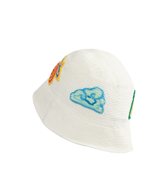 Image 2 of 2 - WHITE - CASABLANCA Crochet Bucket Hat featuring crochet logo and graphics. 100% cotton.  