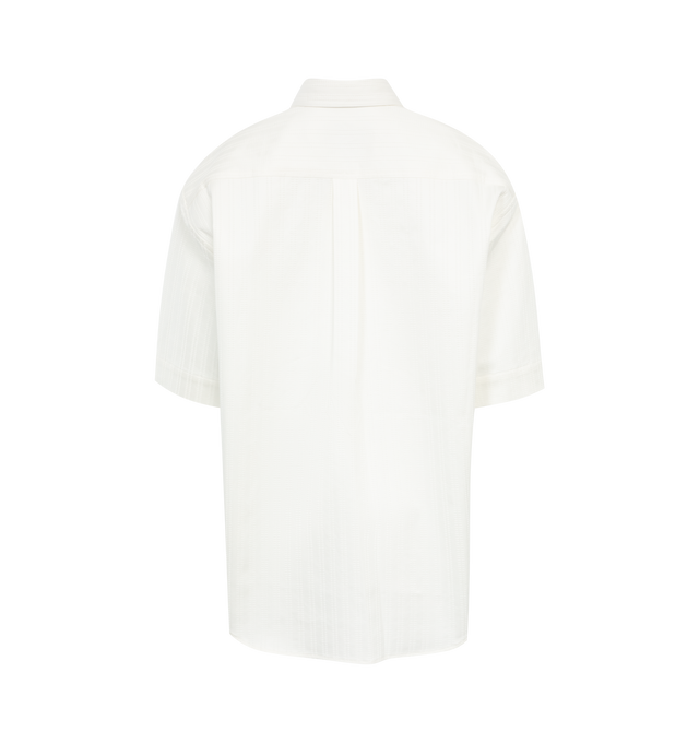 Image 2 of 3 - WHITE - CHRISTOPHER JOHN ROGERS Jumbo Short Sleeve Shirt featuring rainbow button closure, oversized fit, clasic collar and drop shoulder. 100% cotton.  