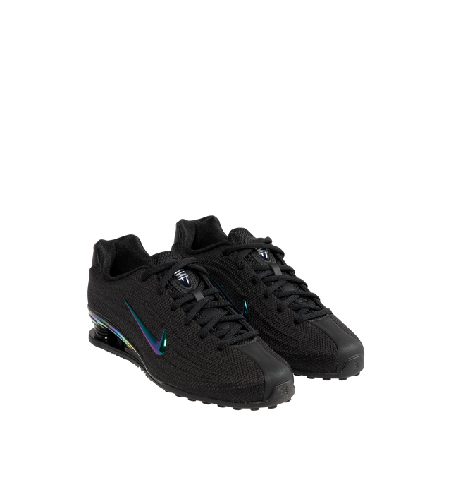 Image 2 of 5 - BLACK - NIKE Shox Z SE Sneaker featuring a slim, stitchless upper, iconic column design, vibrant Nike Swoosh, metallic accents and modified, circular waffle outsole. 